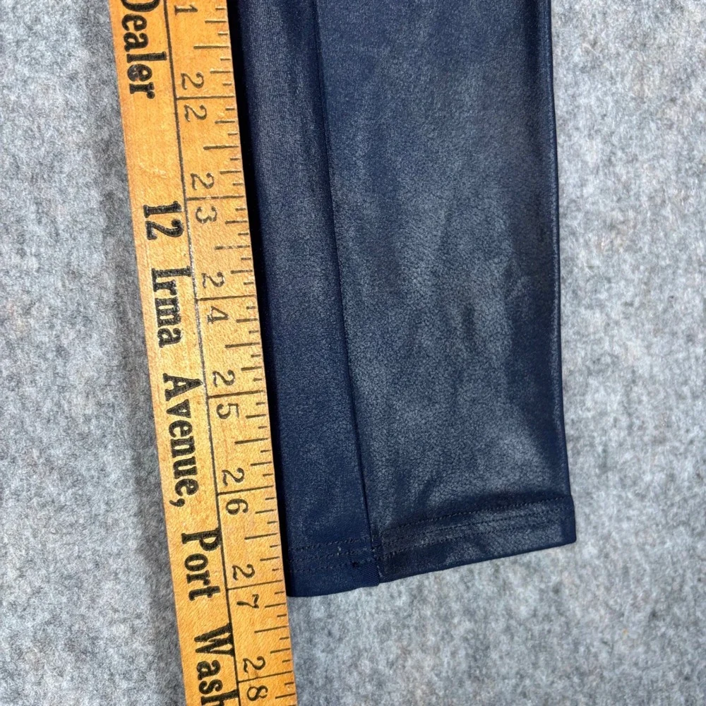 Spanx Faux Leather Leggings Womens S Navy Blue High Waist Coated Metallic Coated